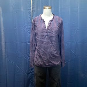 J. Crew Mercantile Plaid Blouse with Ruffle Collar